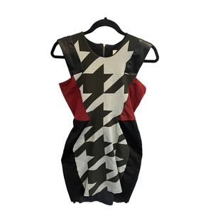 MASON by Michelle Mason Womens Dress Leather Insert Bodycon Black Red Sz S